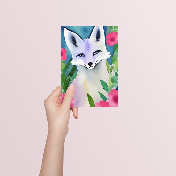 Wall Art Watercolor Floral Arctic Fox Illustration Print Poster Card Unframed - Picture 5 of 5